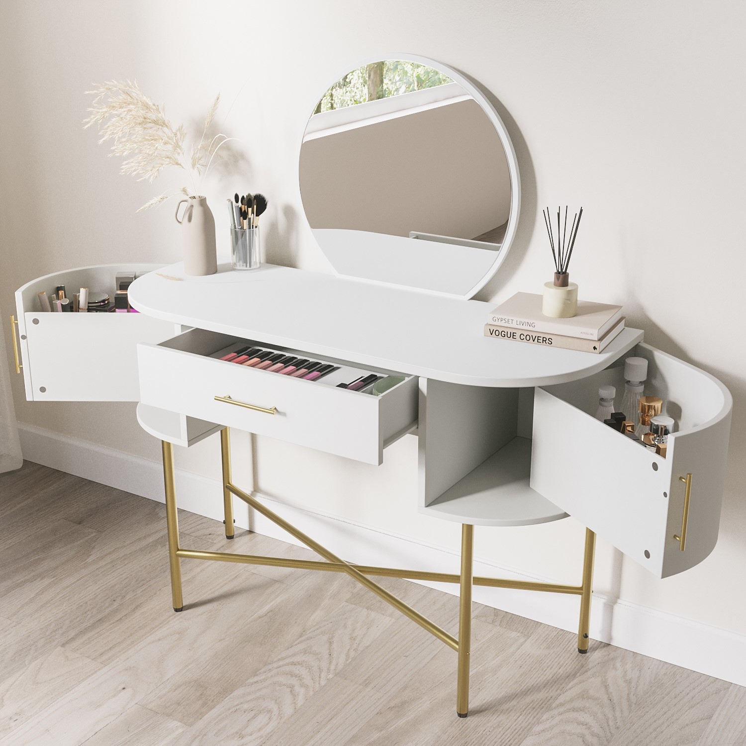 Read more about White marble top dressing table with mirror and storage drawers gigi